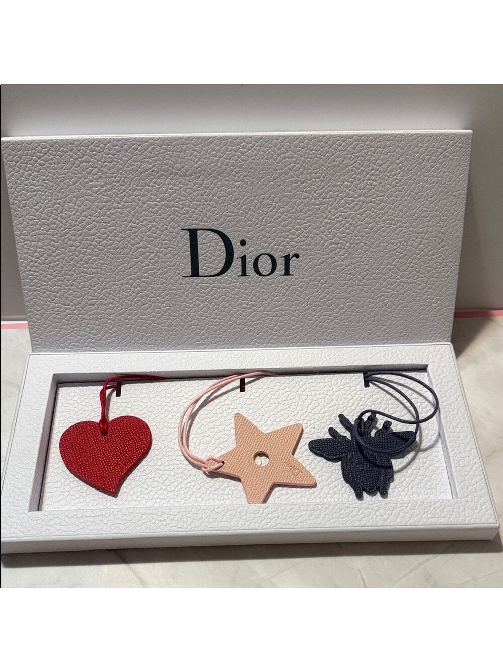 Dior Leather Charm Trio — Red, Pink, Navy